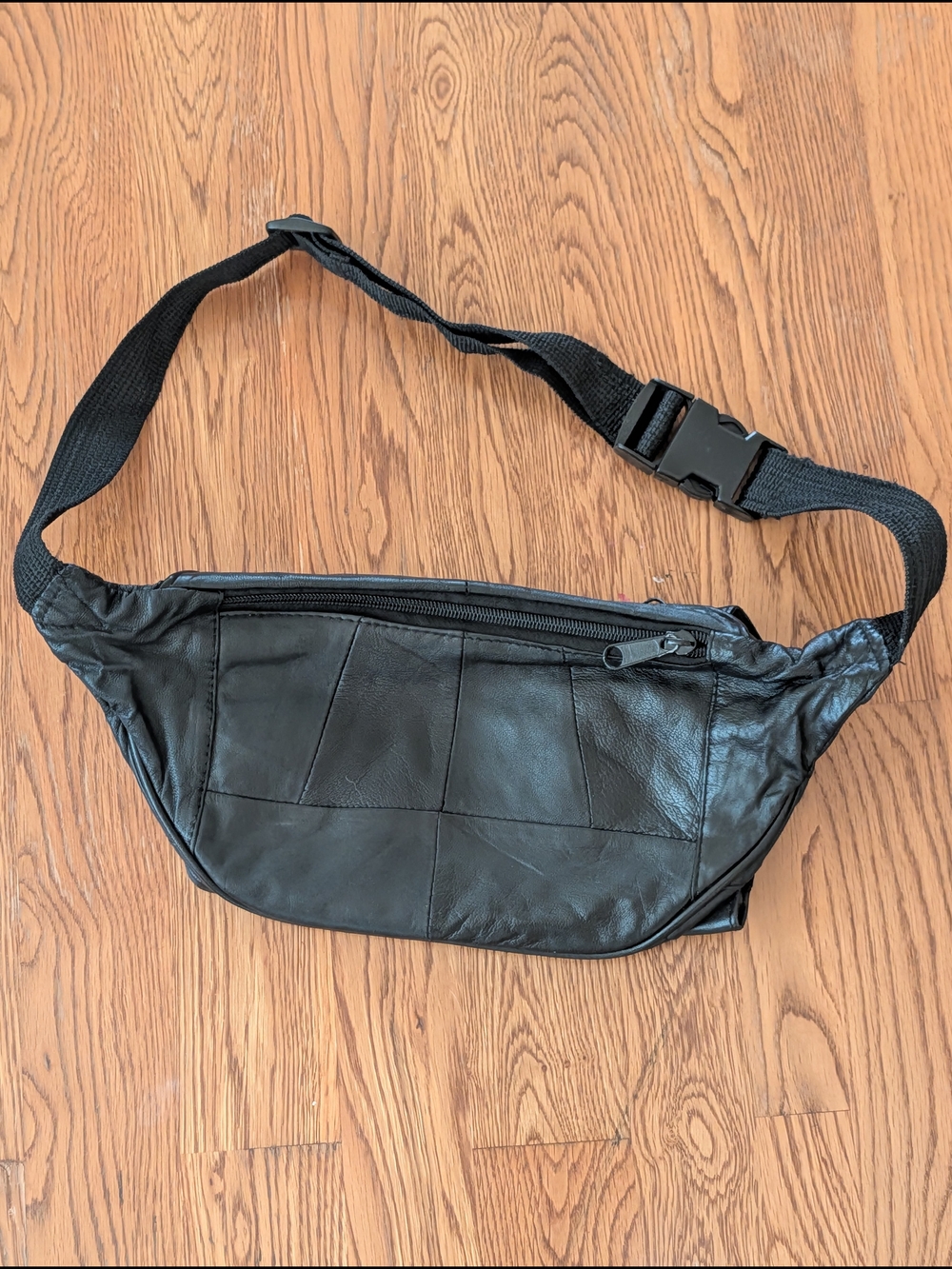 Vintage Black Leather Belt Bag Fanny Pack Adjustable Strap Multiple Pockets - Picture 3 of 13